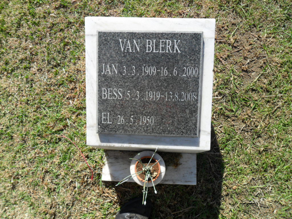 Jan 1909-2000 and Bess 1919-2008 and El 1950 van Blerk